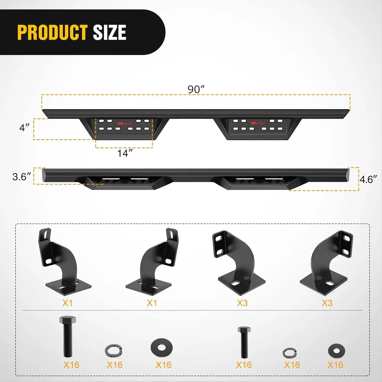 2007-2021 Toyota Tundra CrewMax Cab Running Boards 3.6 Inch Drop Side Steps Bolt-on Black Powder Coated