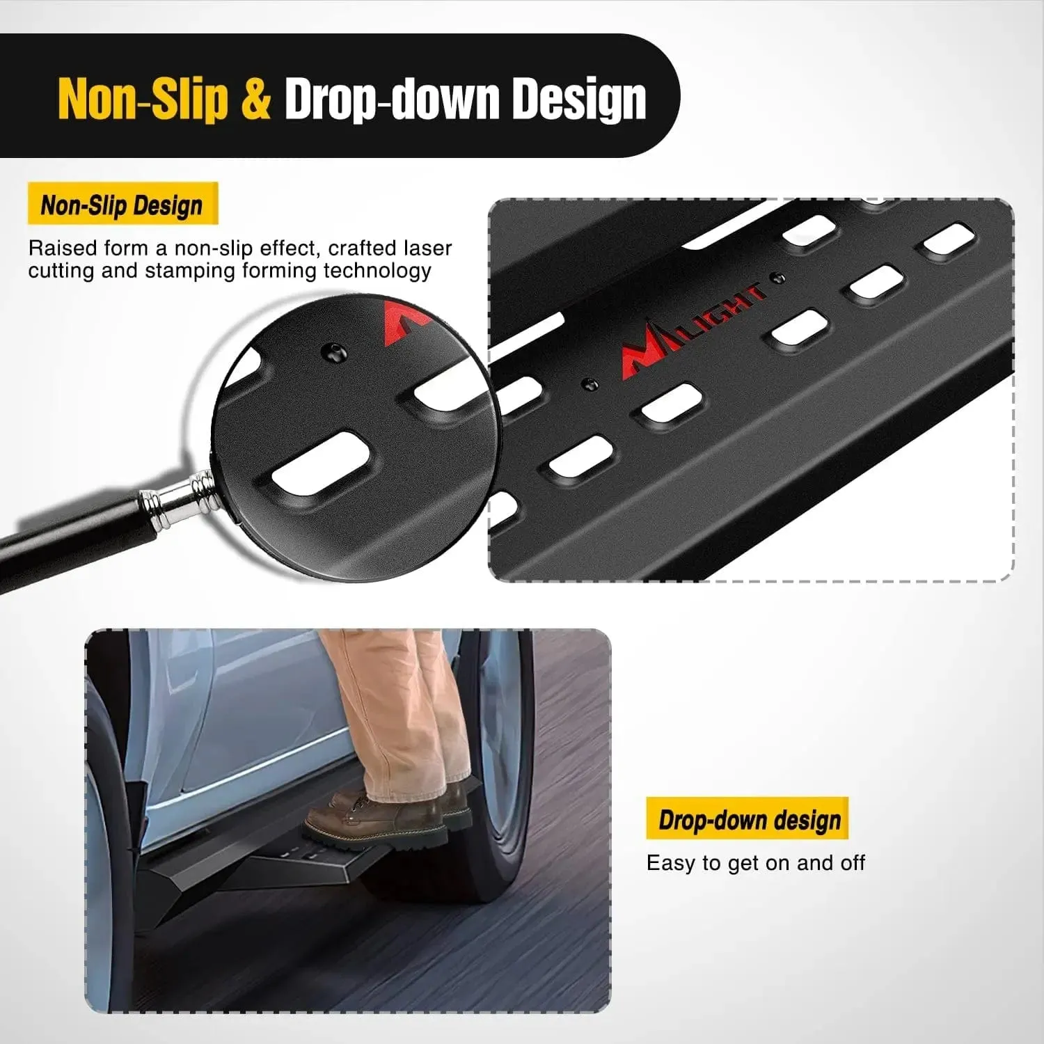 2007-2021 Toyota Tundra CrewMax Cab Running Boards 3.6 Inch Drop Side Steps Bolt-on Black Powder Coated