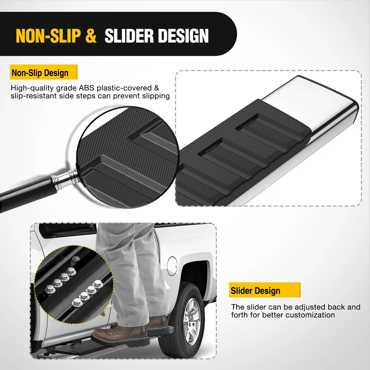 2019-2024 Chevy Silverado/GMC Sierra 1500 Double Cab 2020-2024 Silverado/GMC Sierra 2500HD 3500HD 6 Inch Stainless Steel Bolt-on Side Step Nerf Bars Running Boards
