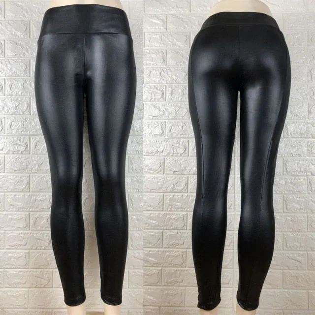 Black Faux Leather Motor PU High Waist