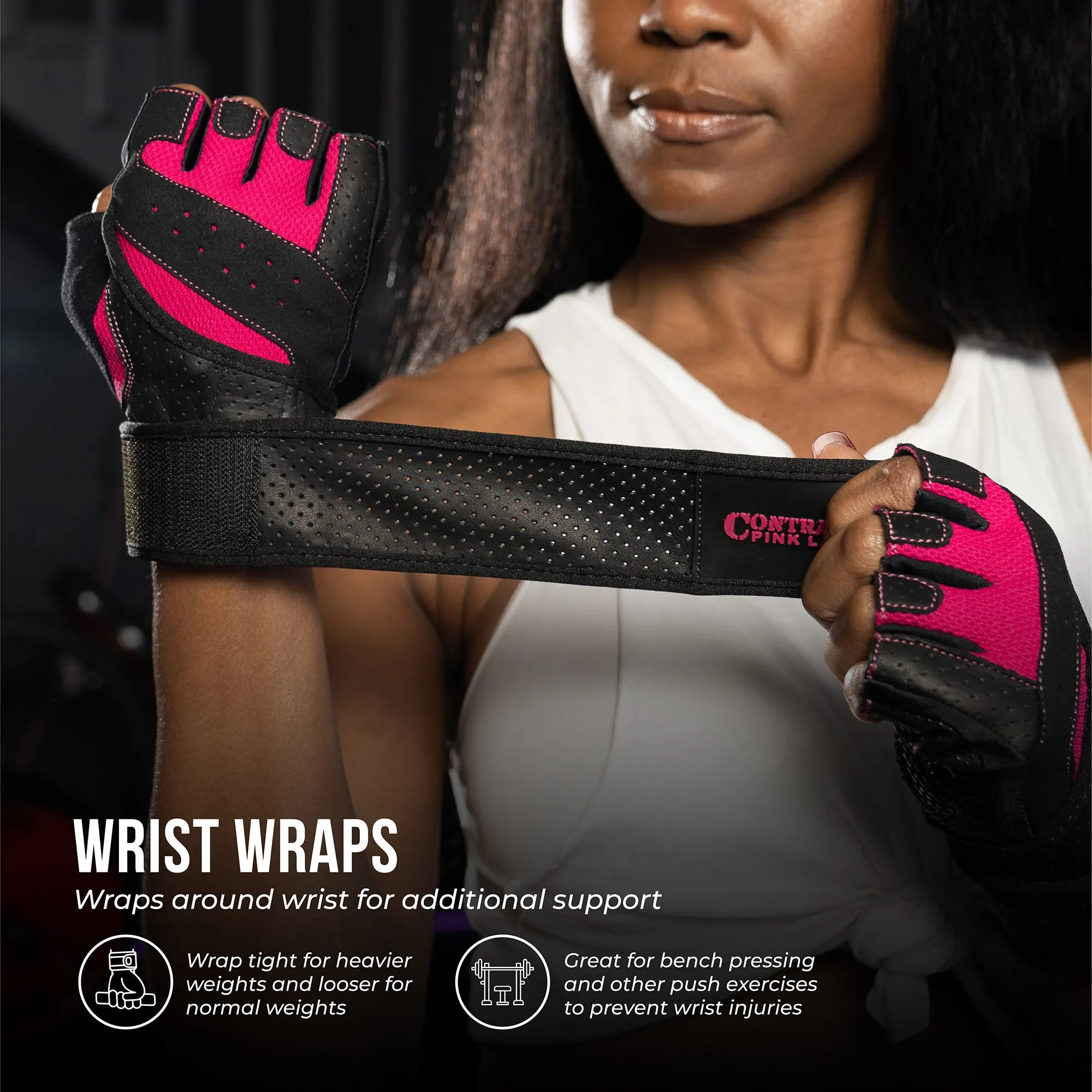 Contraband Pink Label 5737 Womens Padded Wrist Wrap Weight Lifting Gloves w/ GripLock Padding (Pair)