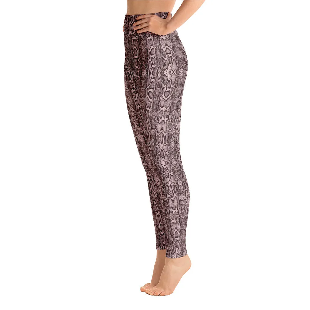 High Waist- Yoga Leggings-Pink Snake