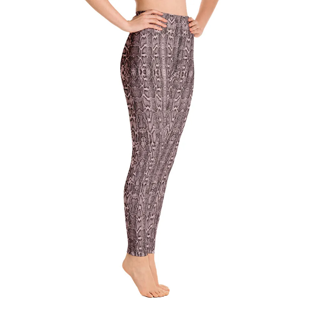 High Waist- Yoga Leggings-Pink Snake