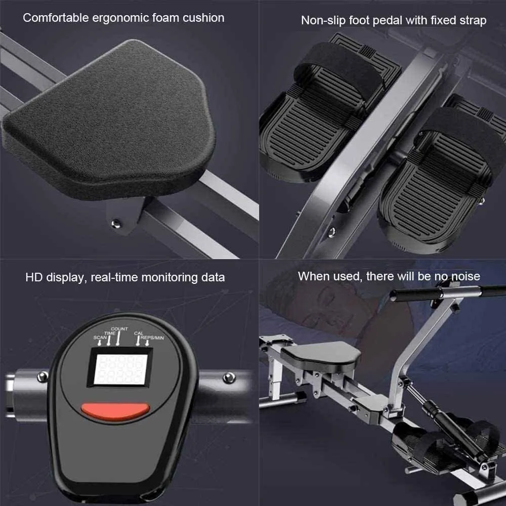MGIZLJJ Rowing Machines, Rowing Machine,Household Aerobic Rowing Machine Foldable,Adjustable Resistance,Fitness Equipment,Metal Rowing Machine for Home Use