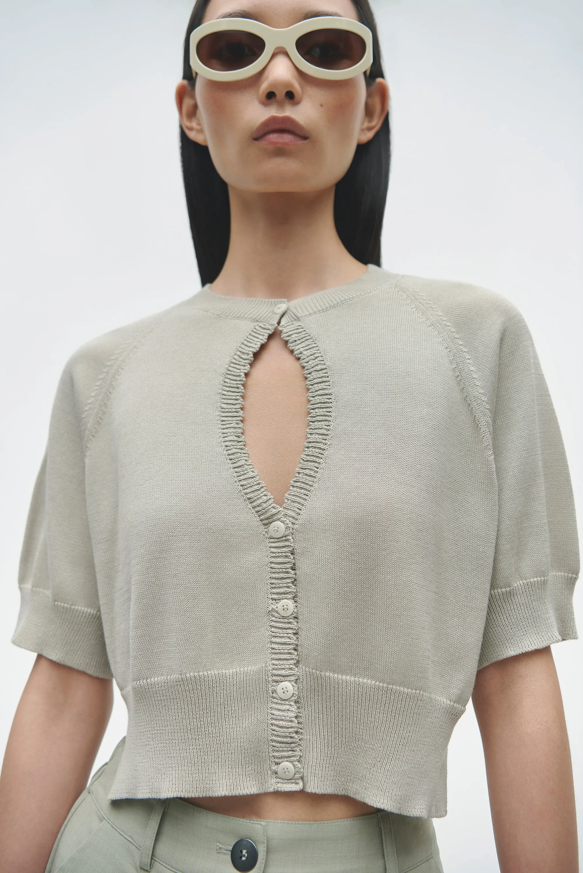 Organic Cotton Cut-Out Top Peal Grey