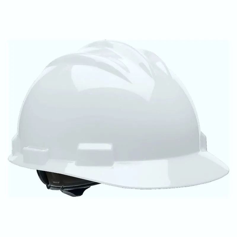 Standard HDPE Hard Hat w/Front Brim in White w/4-Point Suspension