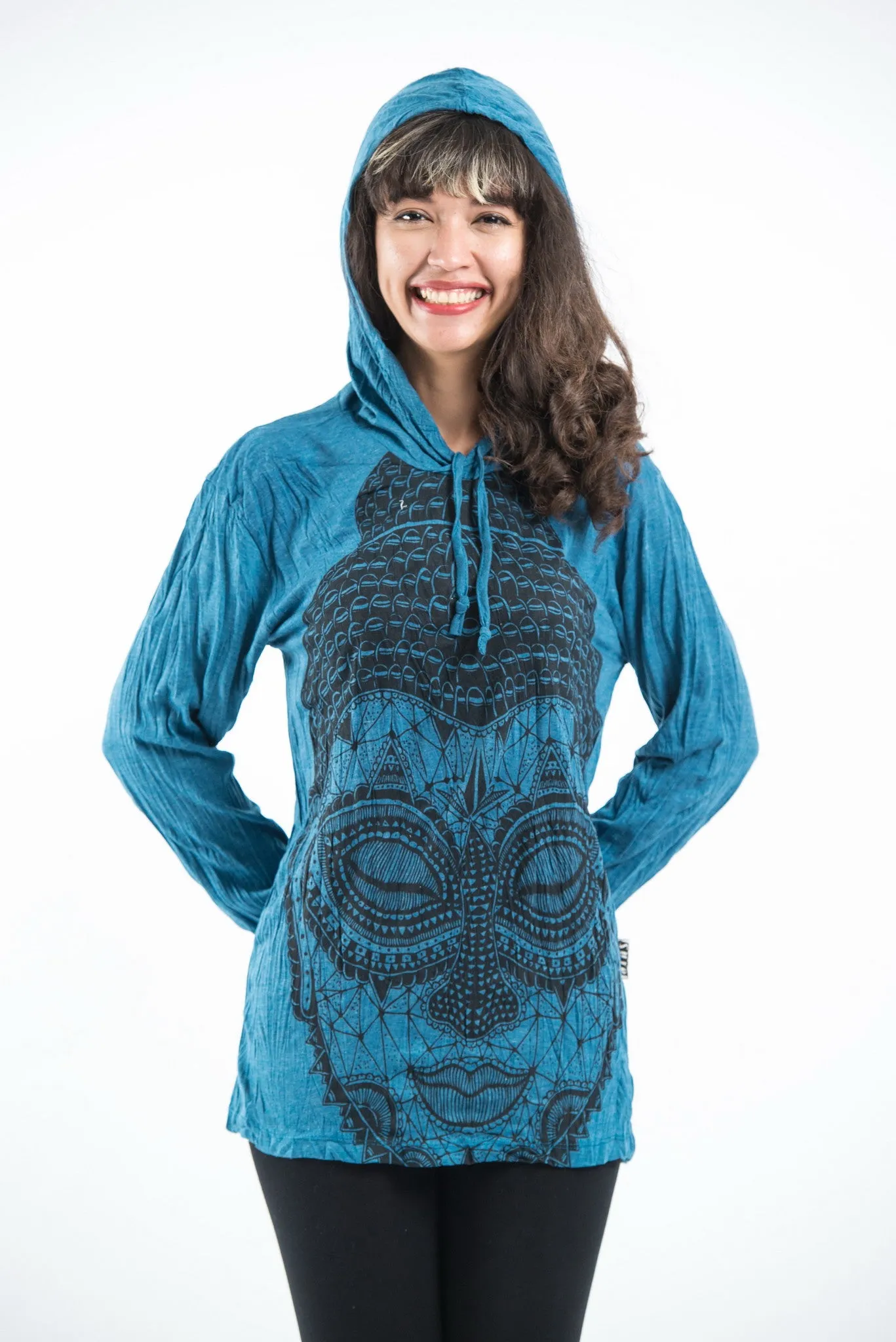 Unisex Buddha Head Hoodie in Denim Blue