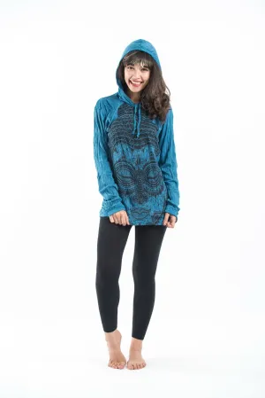 Unisex Buddha Head Hoodie in Denim Blue