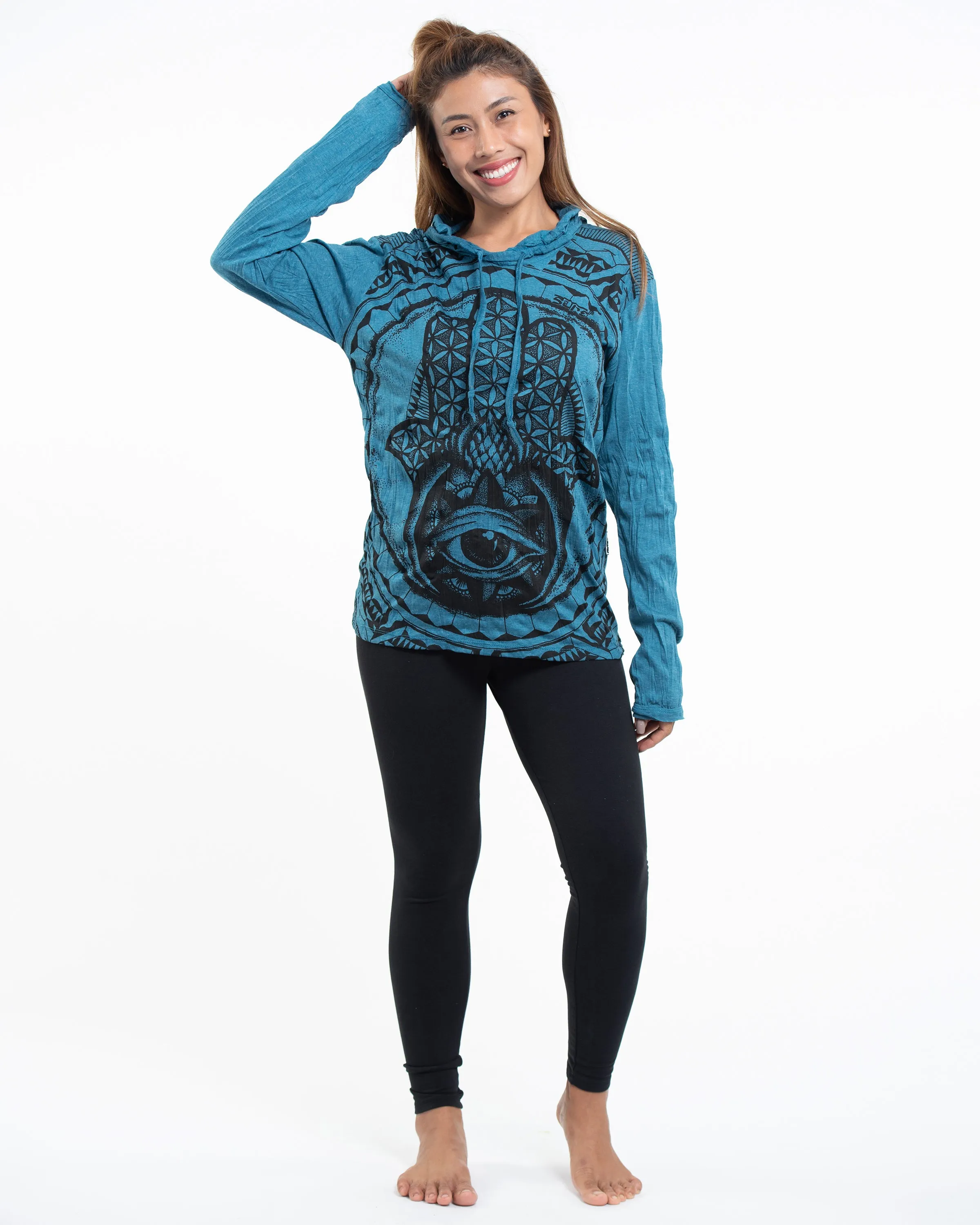 Unisex Hamsa Eye Hoodie in Denim Blue