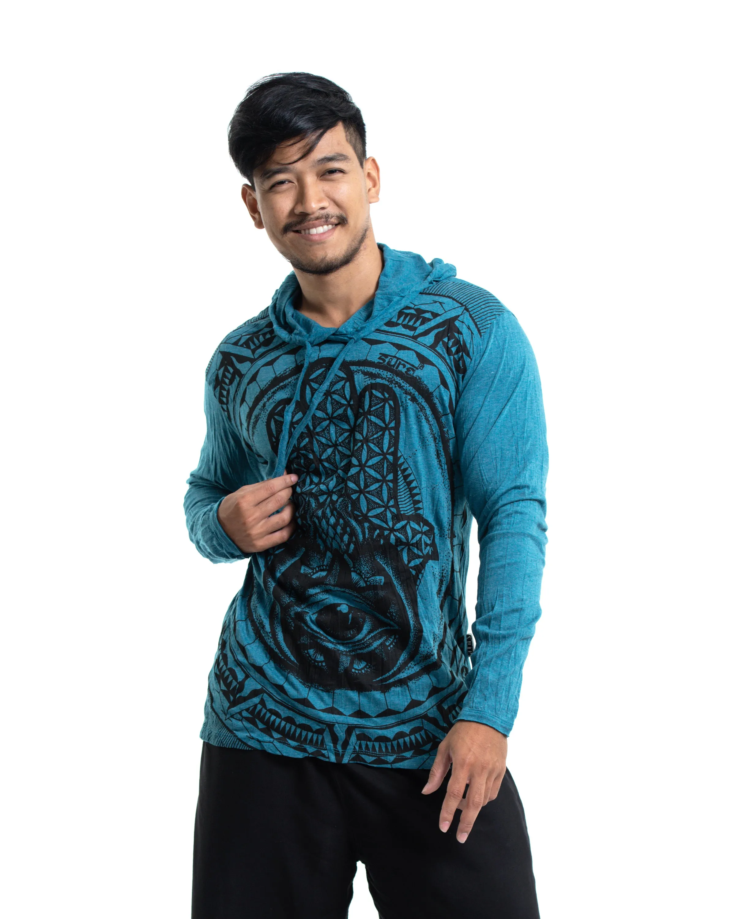 Unisex Hamsa Eye Hoodie in Denim Blue