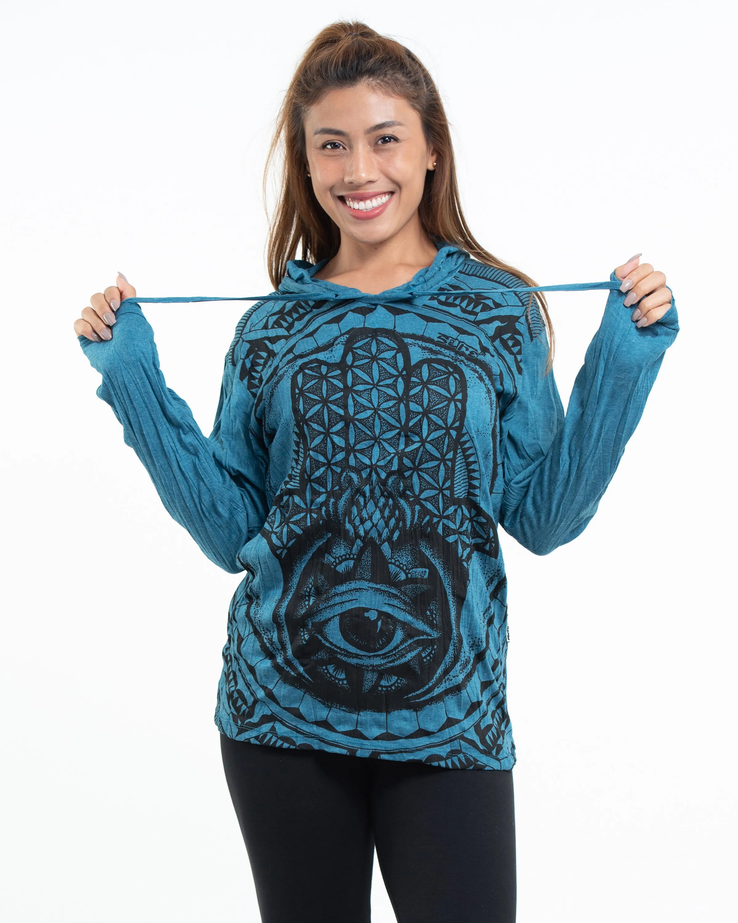 Unisex Hamsa Eye Hoodie in Denim Blue