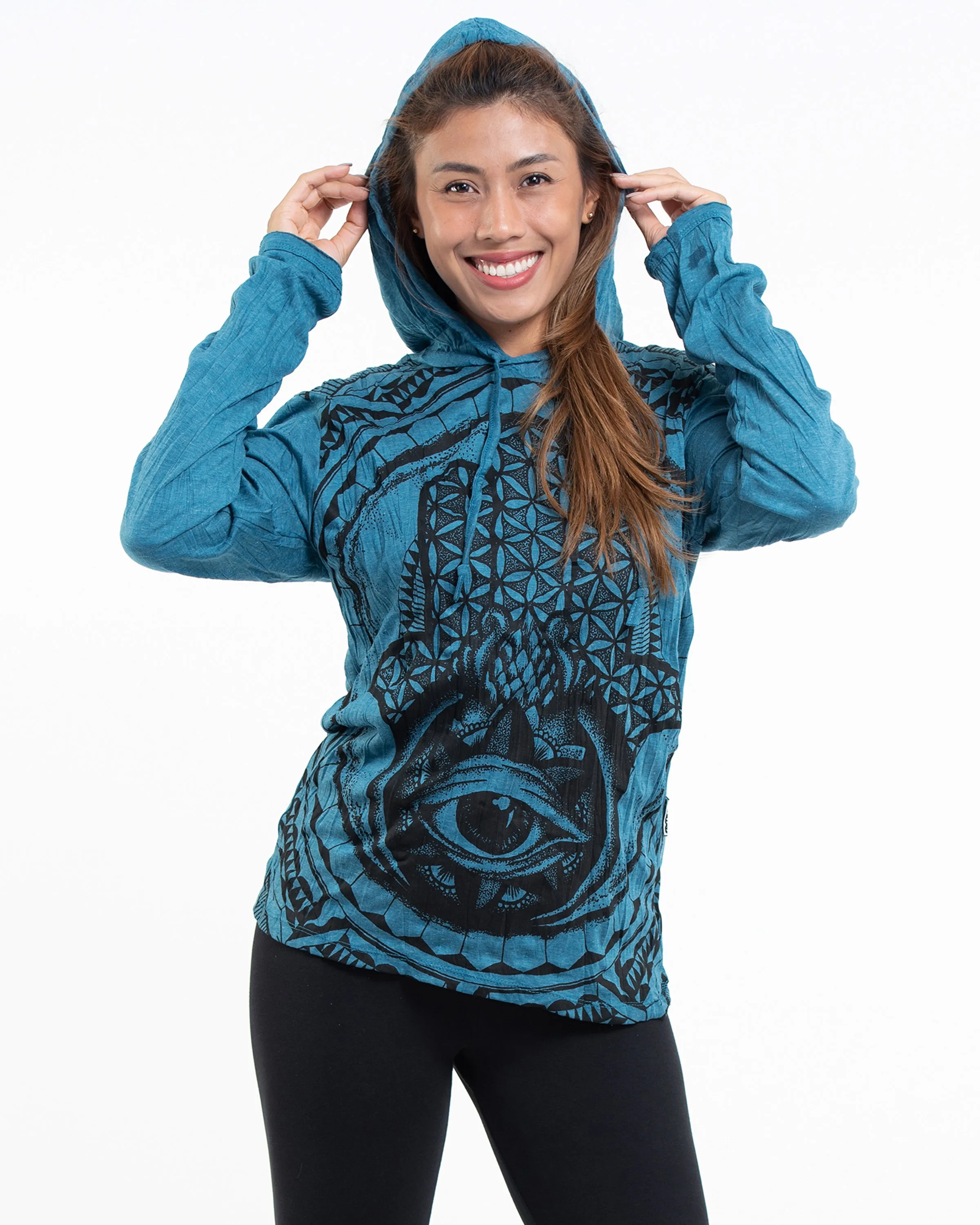Unisex Hamsa Eye Hoodie in Denim Blue