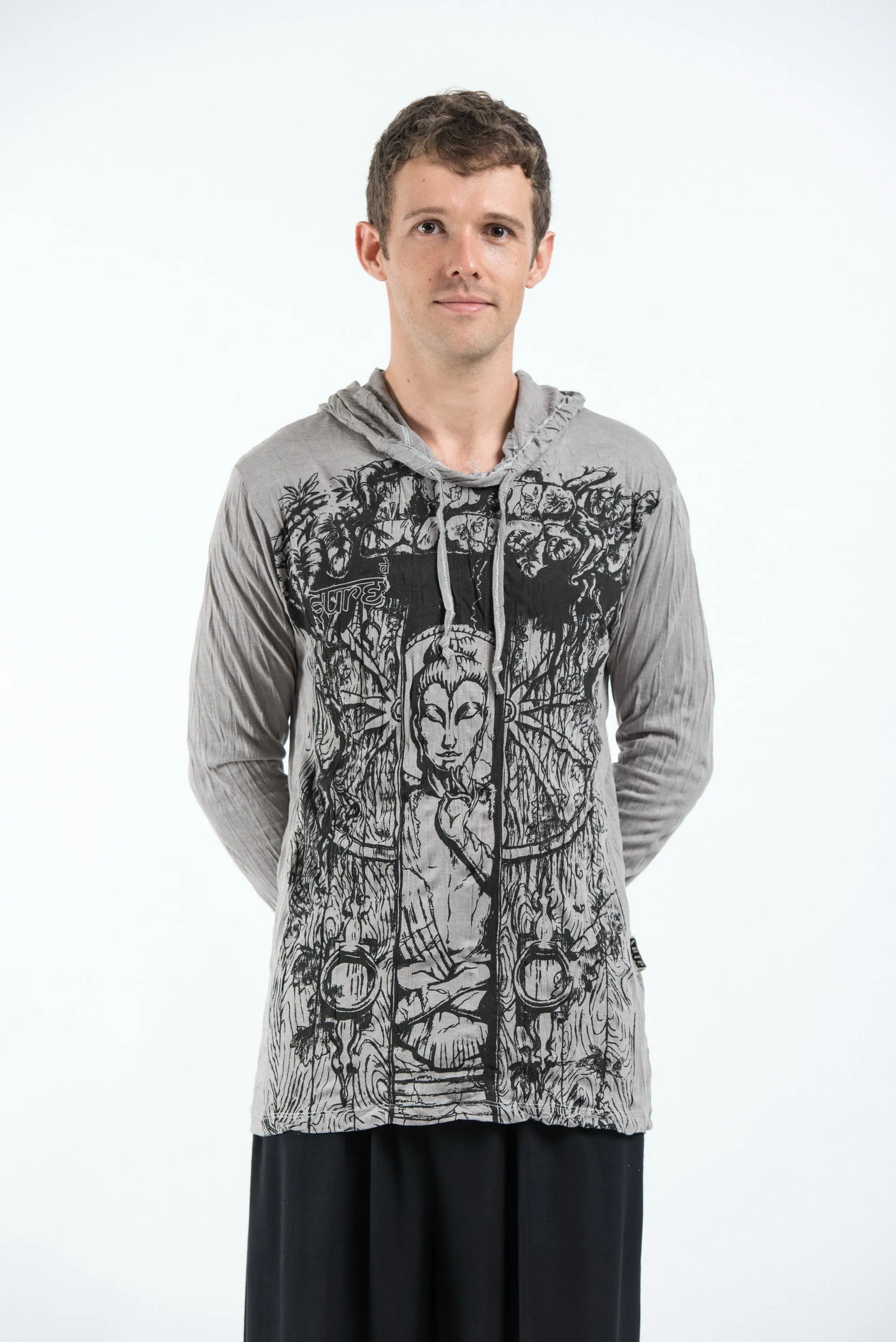 Unisex Meditation Buddha Hoodie in Gray