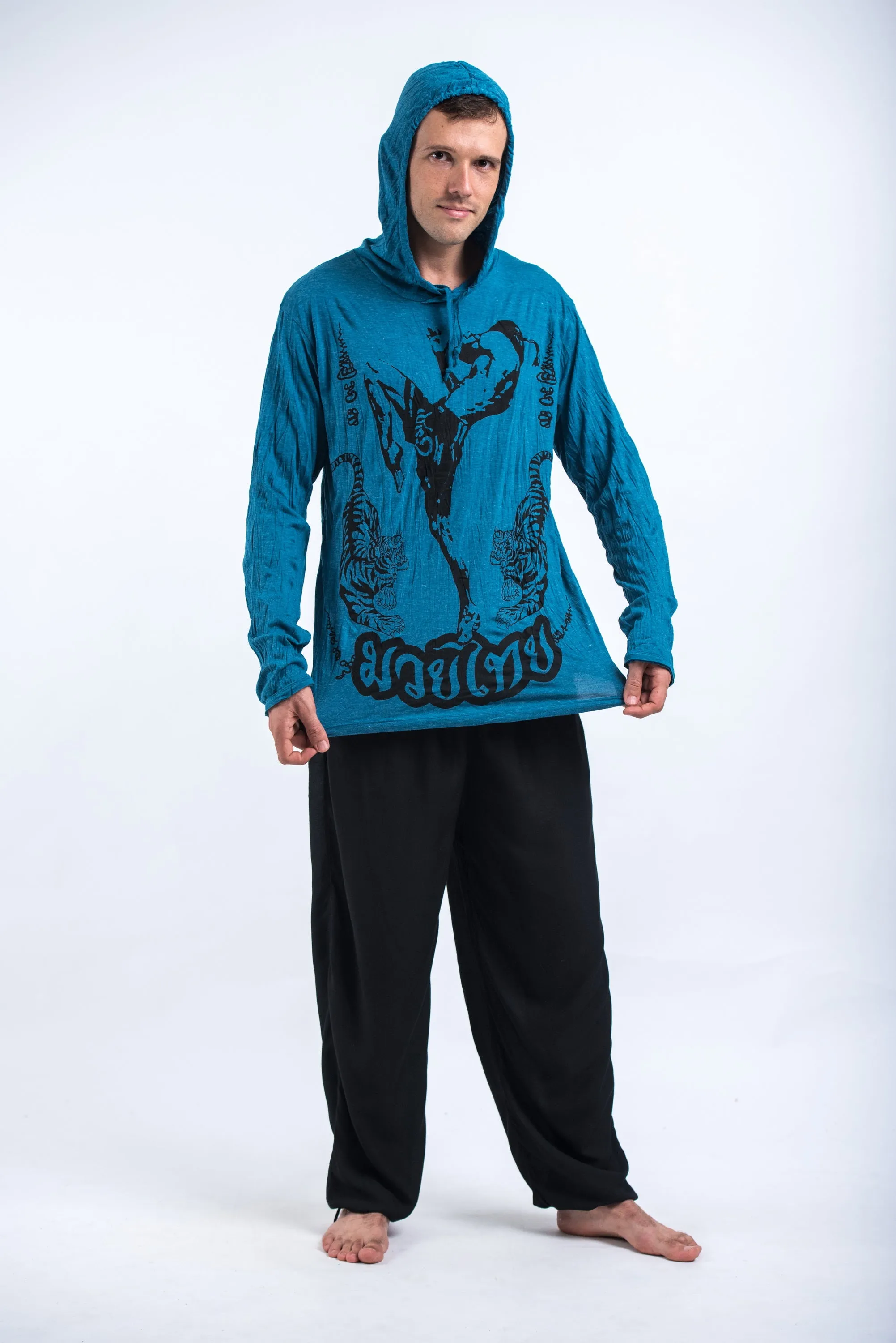 Unisex Muay Thai Flying Knee Hoodie in Denim Blue