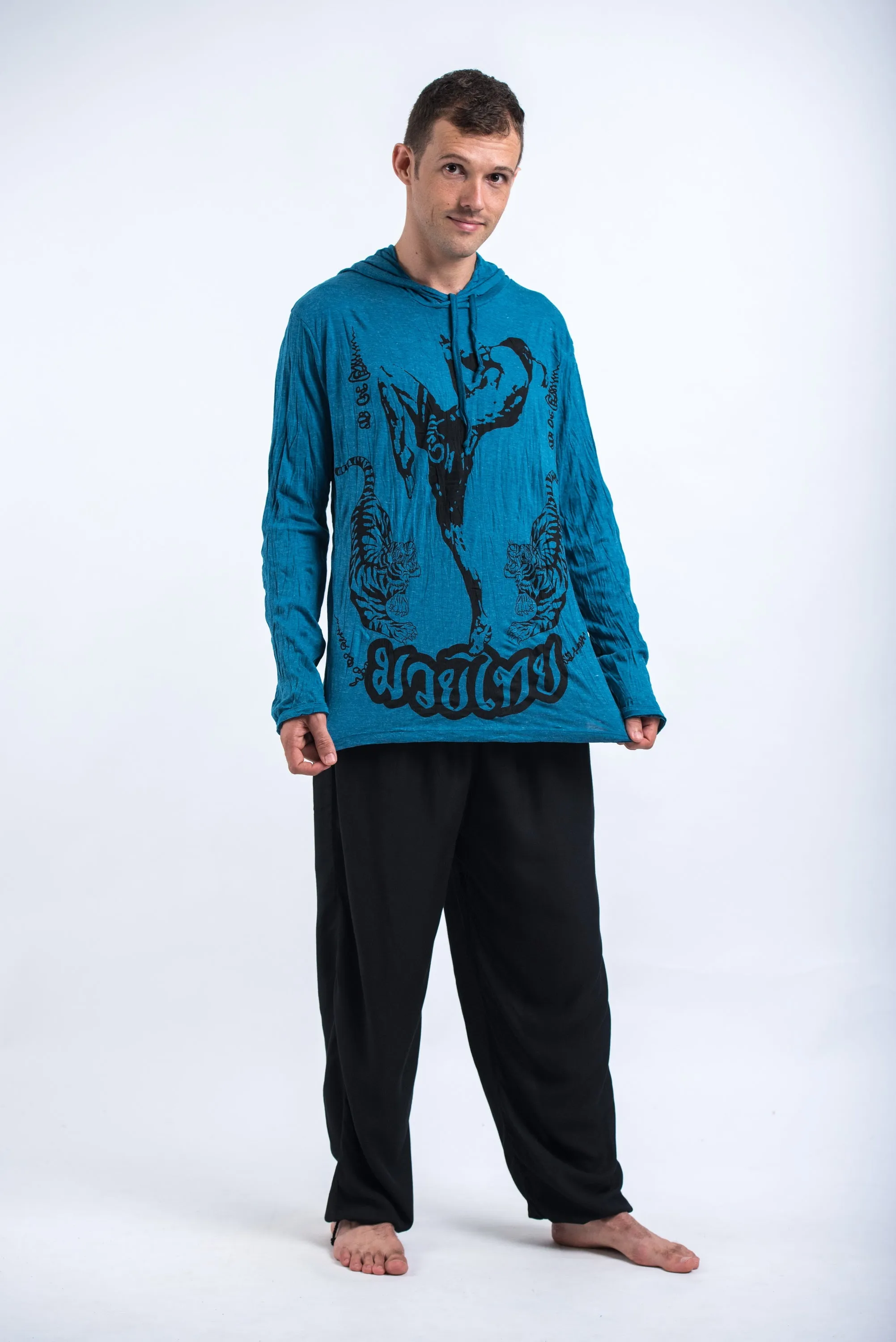 Unisex Muay Thai Flying Knee Hoodie in Denim Blue