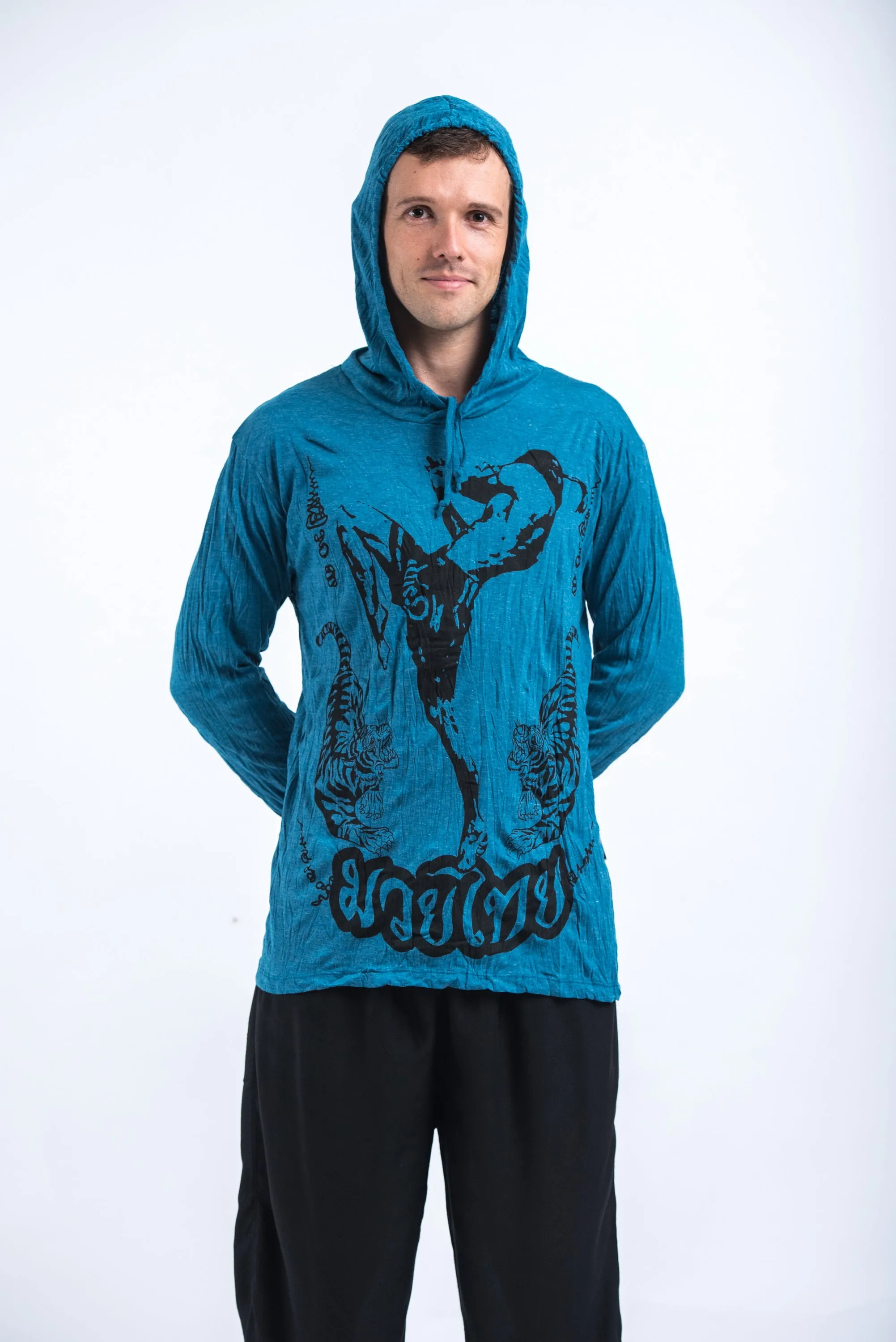 Unisex Muay Thai Flying Knee Hoodie in Denim Blue
