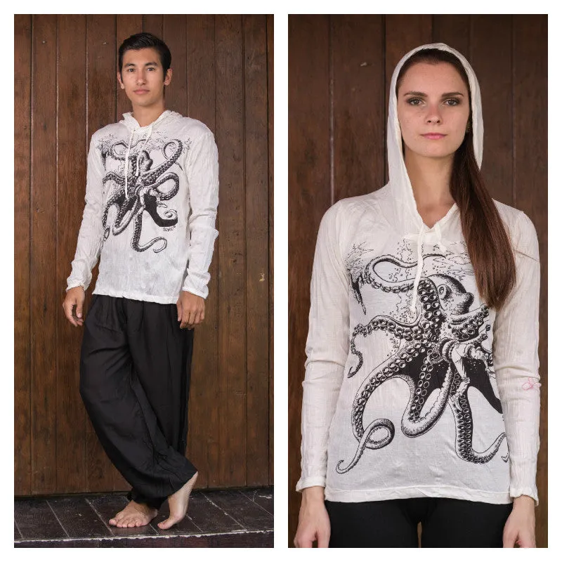Unisex Octopus Hoodie in White