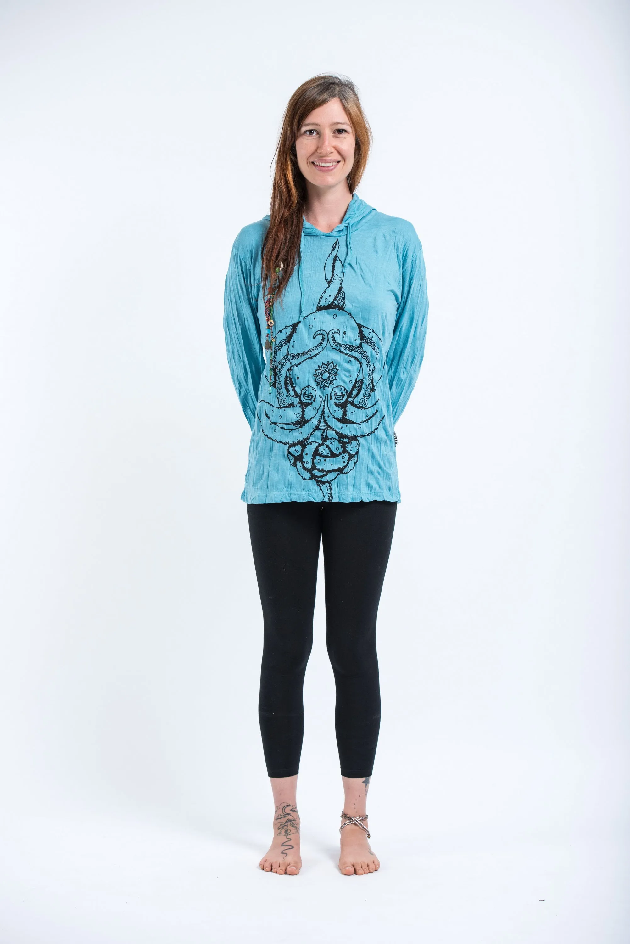 Unisex Octopus Mandala Hoodie in Turquoise