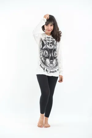 Unisex Three Eyed Cat Hoodie in White