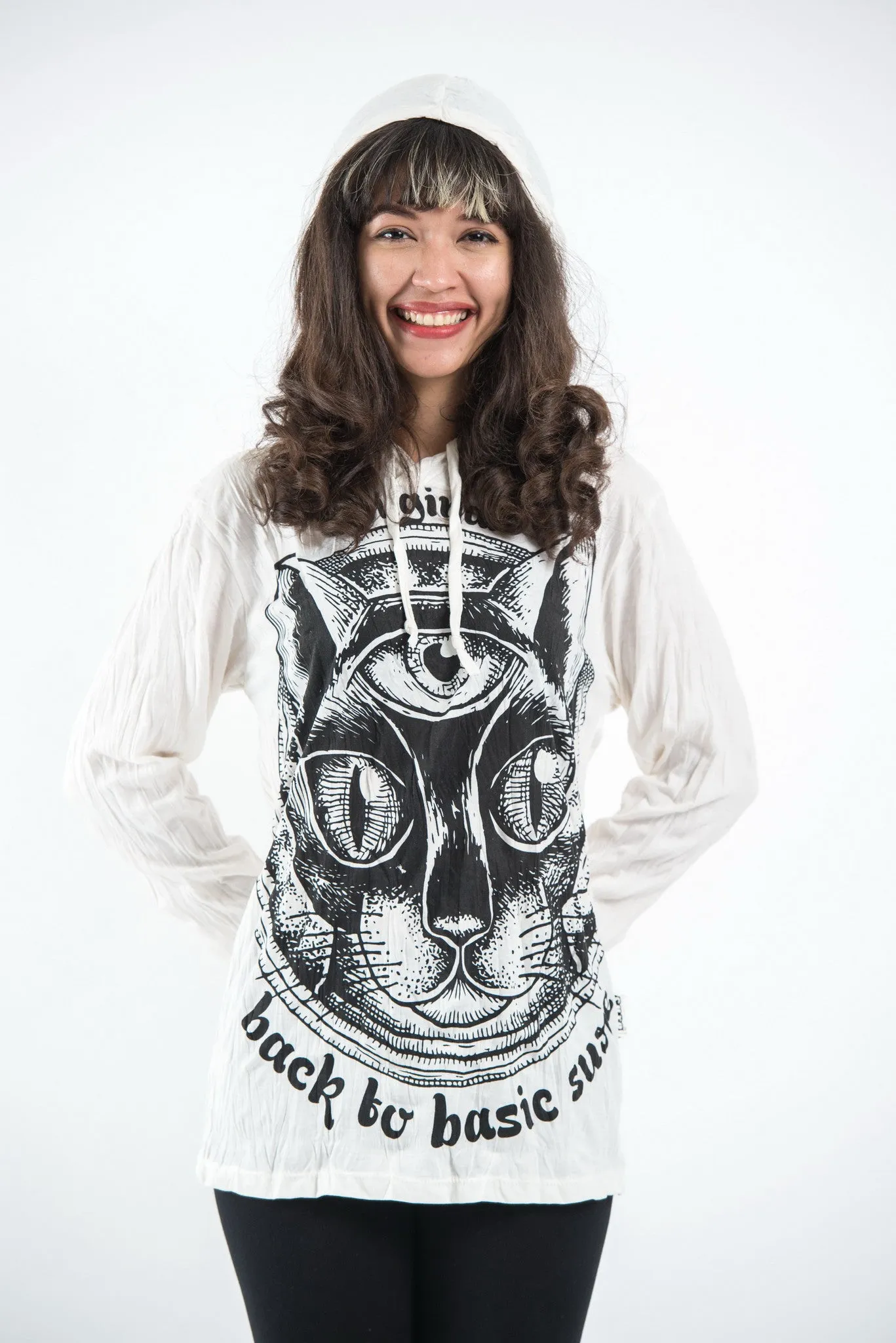 Unisex Three Eyed Cat Hoodie in White